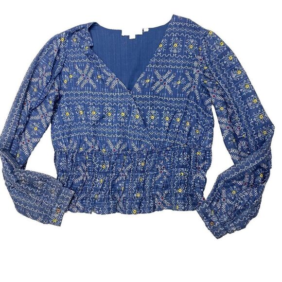 Anthropologie Forever That Girl  Smocked Blouse Cornflower Blue  Women's Medium - Picture 1 of 15
